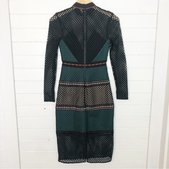 Self-Portrait Forest Paneled Mesh Midi Dress - Picture 5 of 9